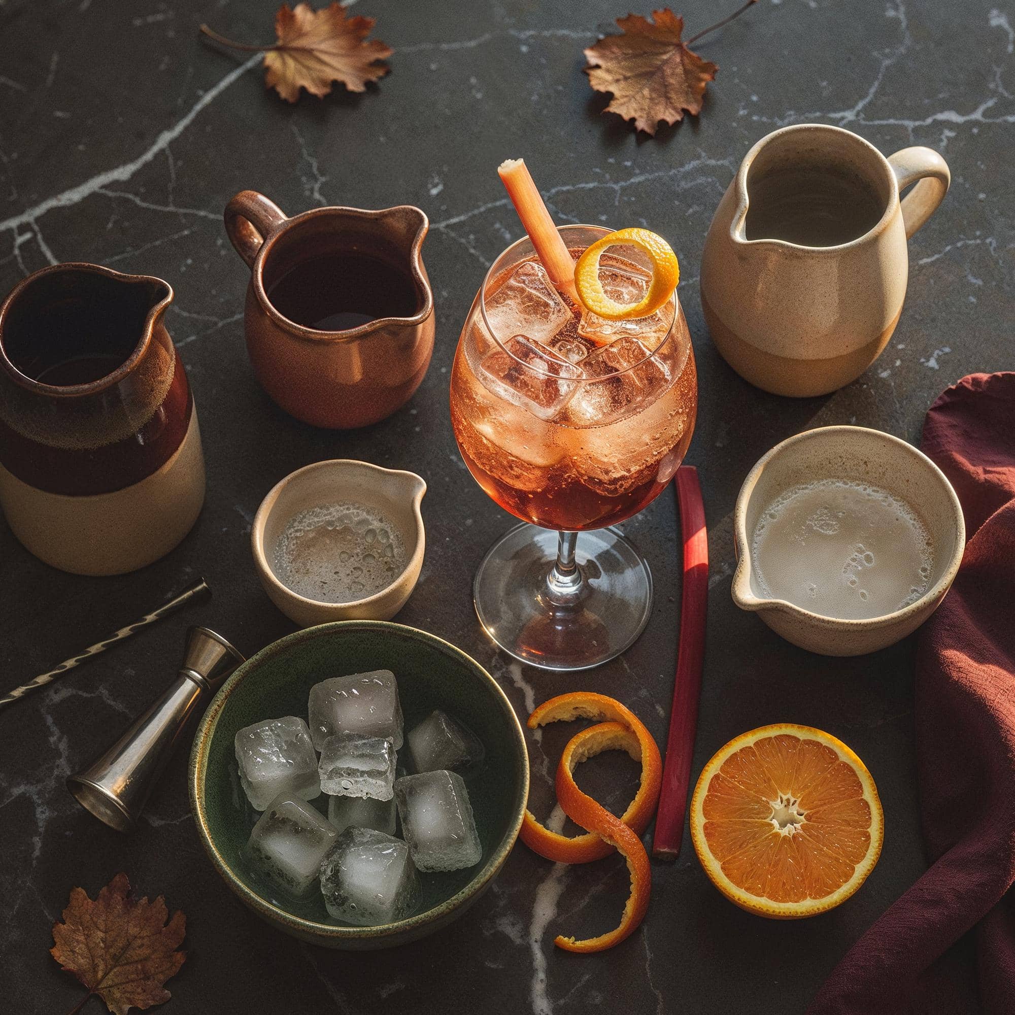 Ingredienser för Aperol Spritz med Rabarber